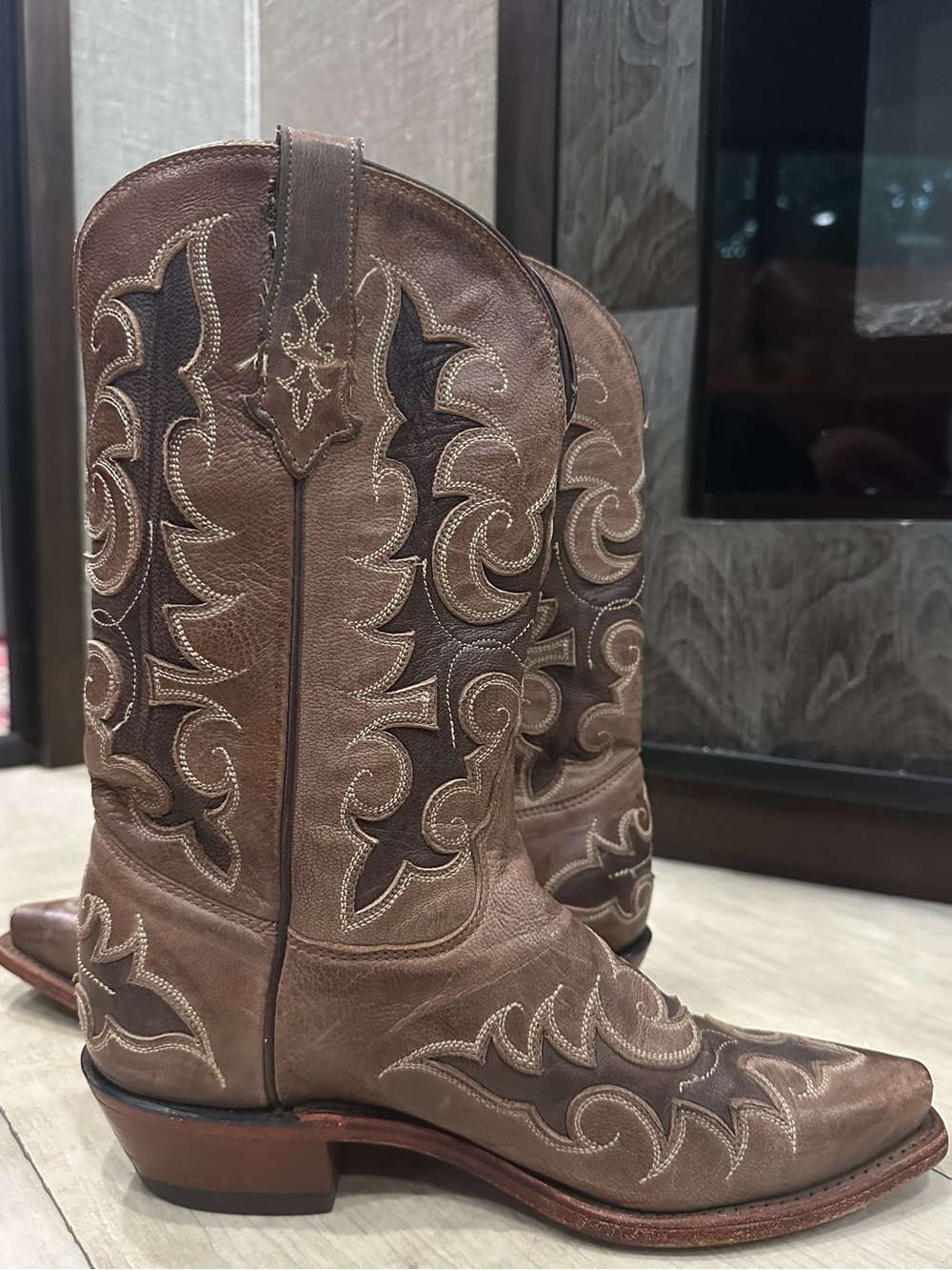 Women’s Tony Lama Brown Inlay Snip Toe Boots